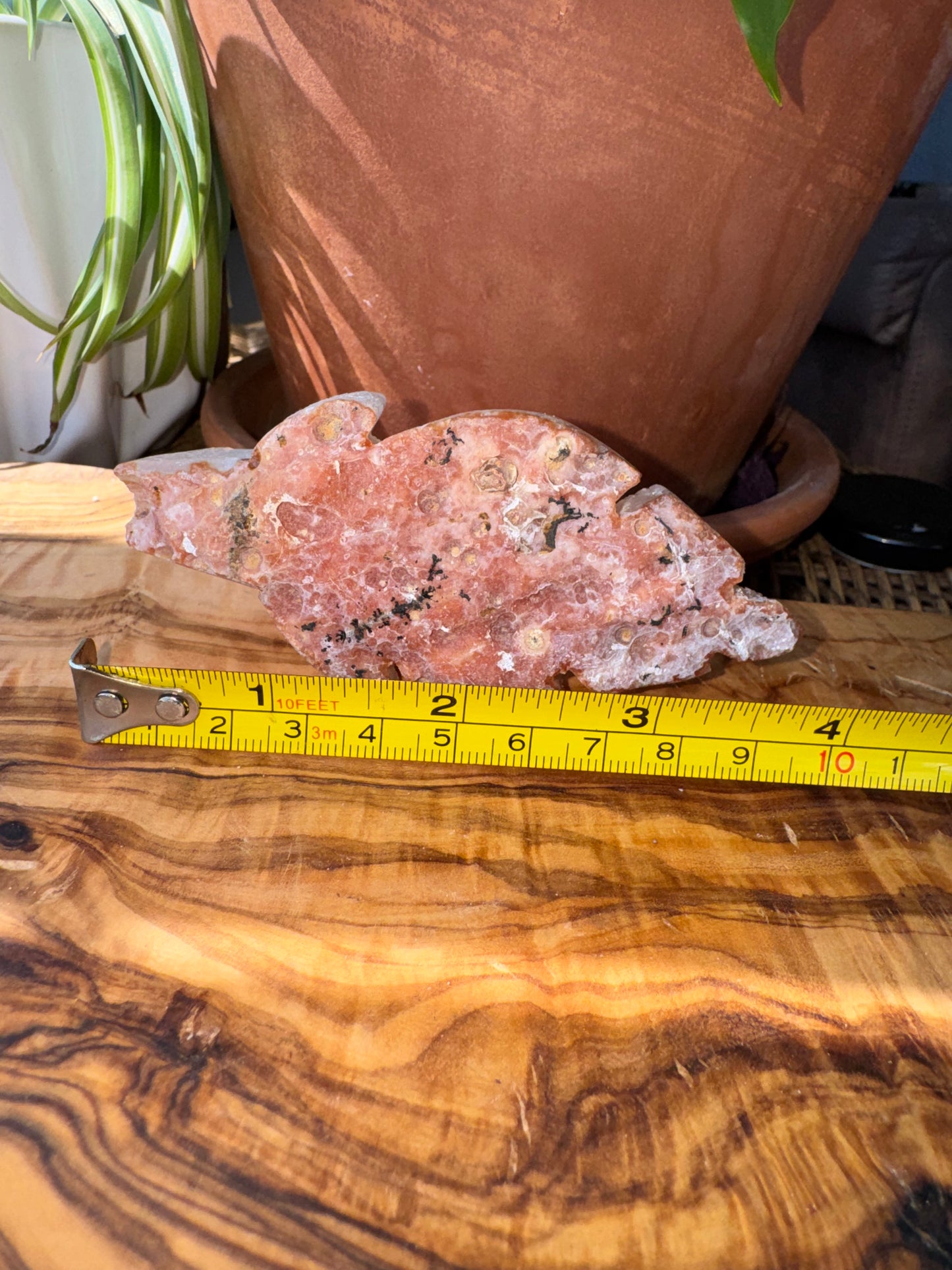 Pink Amethyst Druzy Leaf Carving — One of a Kind