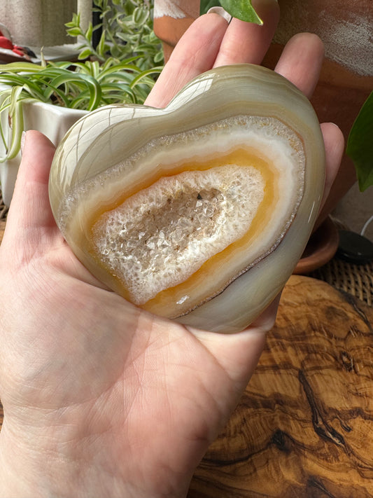 Agate Geode Heart — Druzy Crystal Center, One of a Kind