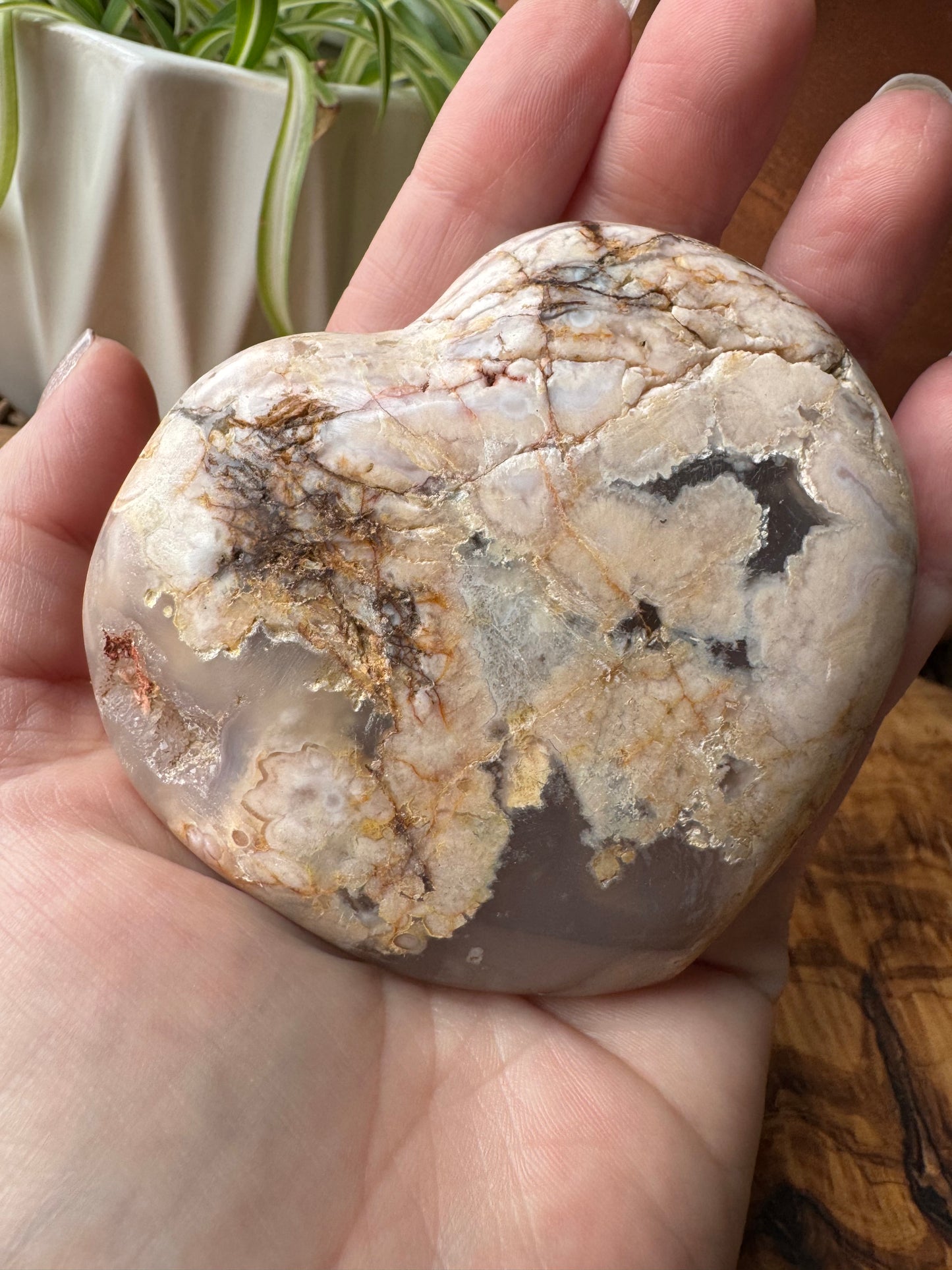 Flower Agate Heart — Large, One of a Kind