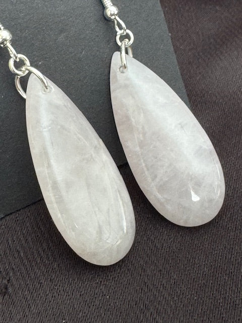 Rose Quartz Teardrop Earrings — Silver-Plated