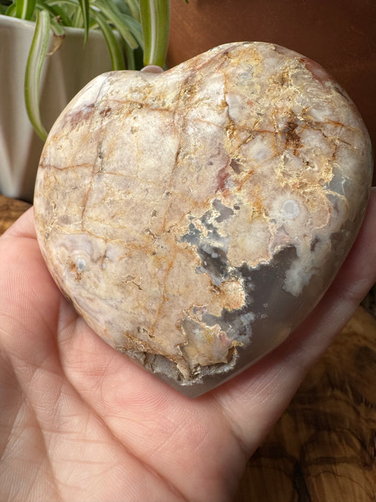 Flower Agate Heart — Large, One of a Kind