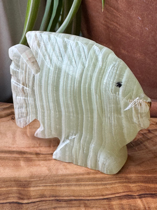 Banded Calcite Fish Carving — One of a Kind