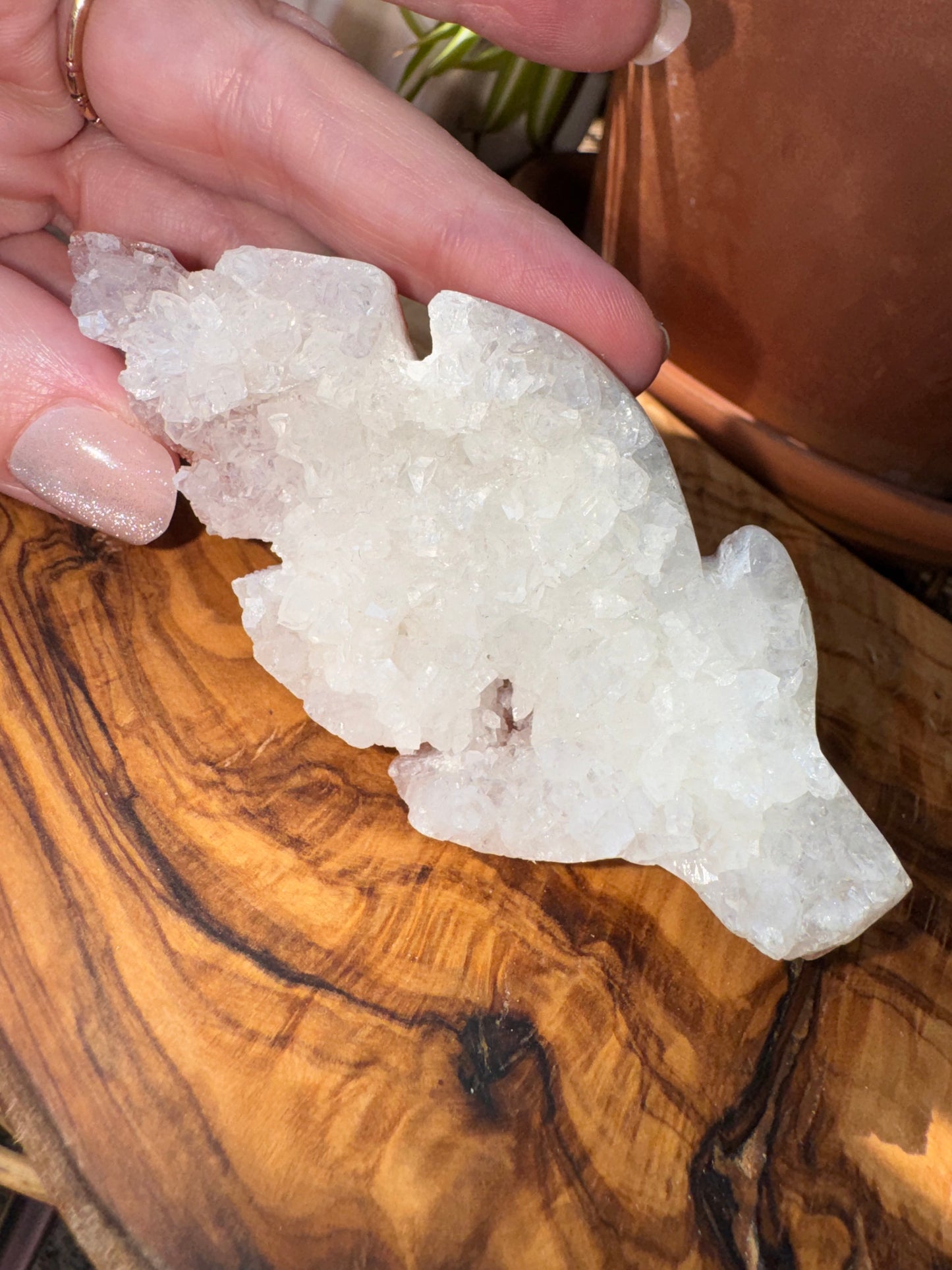 Pink Amethyst Druzy Leaf Carving — One of a Kind