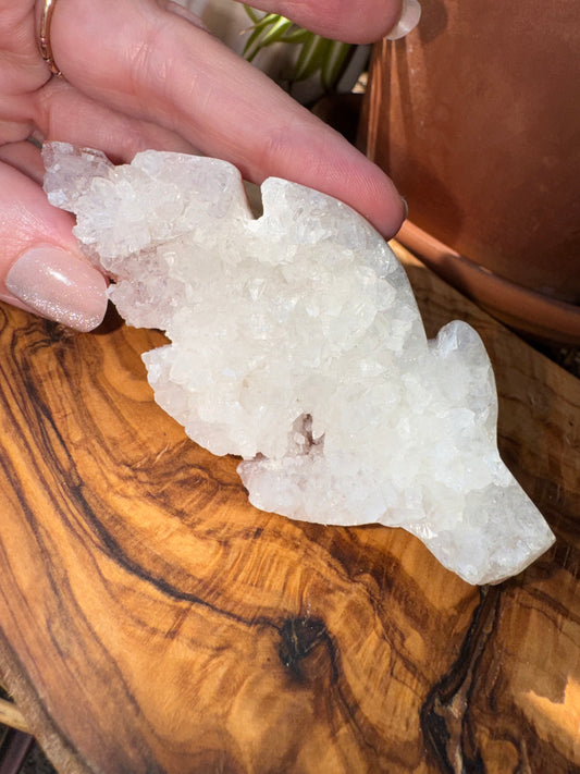 Pink Amethyst Druzy Leaf Carving — One of a Kind