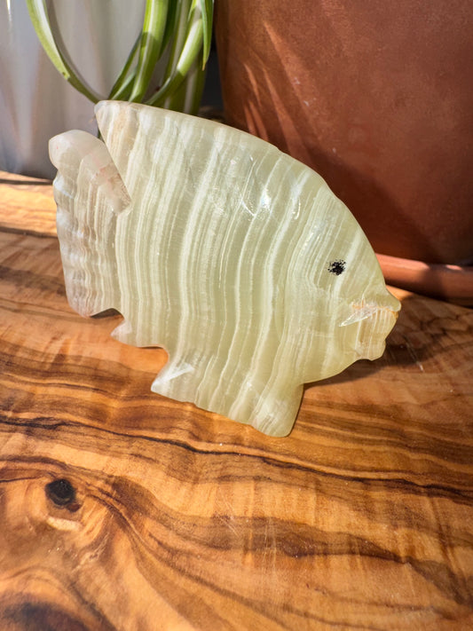 Banded Calcite Angelfish Carving — One of a Kind