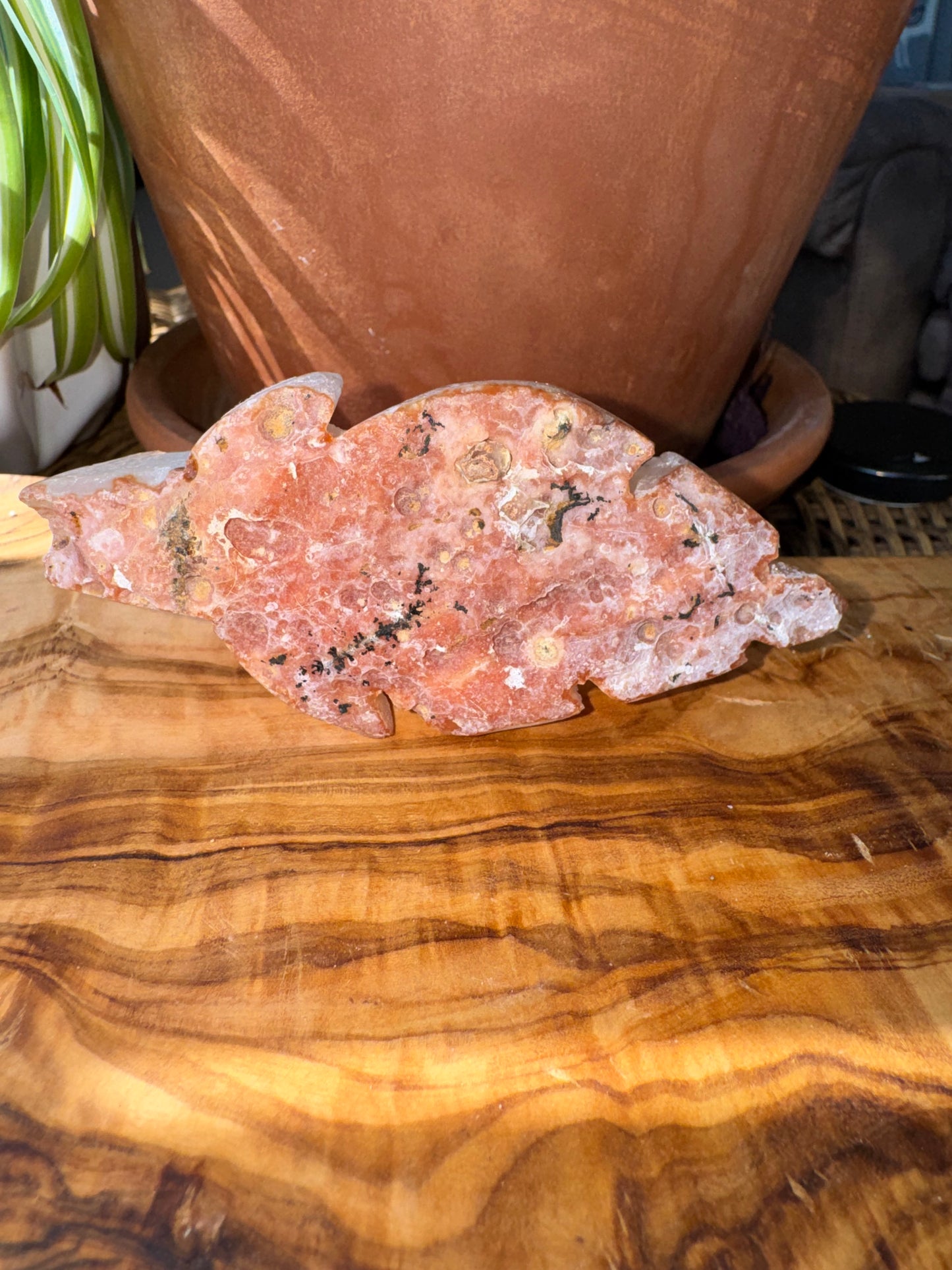 Pink Amethyst Druzy Leaf Carving — One of a Kind
