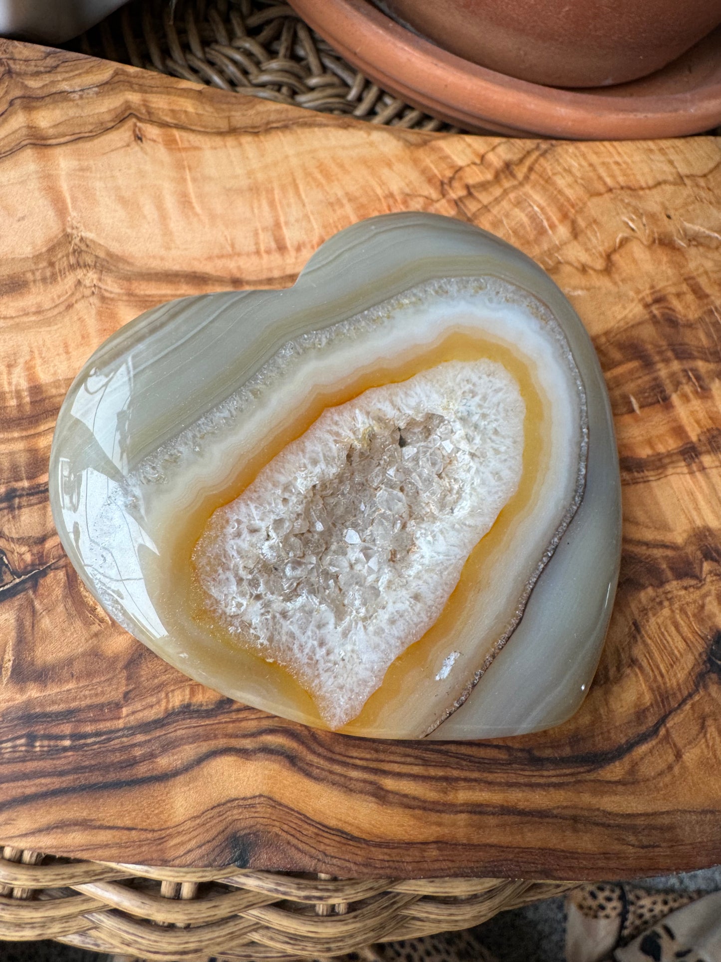 Agate Geode Heart — Druzy Crystal Center, One of a Kind