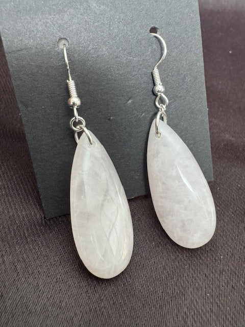 Rose Quartz Teardrop Earrings — Silver-Plated