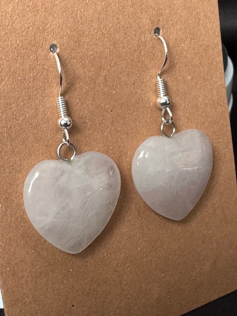 Rose Quartz Heart Earrings — Silver-Plated